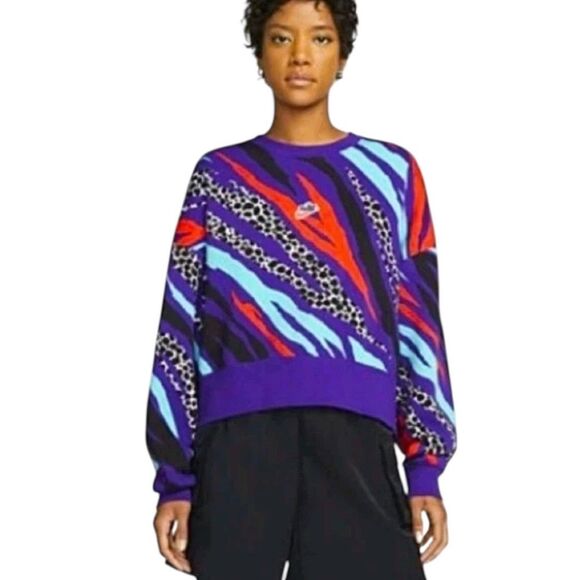 Nike Sportswear Airloom LS Fleece Cropped Sweatshirt MEDIUM Over Size Purple Red - Picture 1 of 9